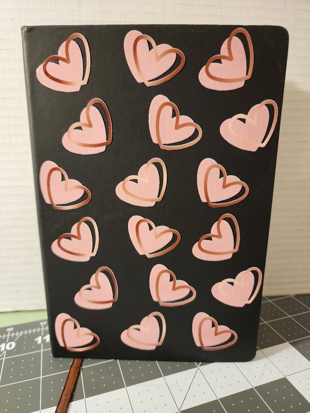 Black Notebook with Pink Heart Pattern